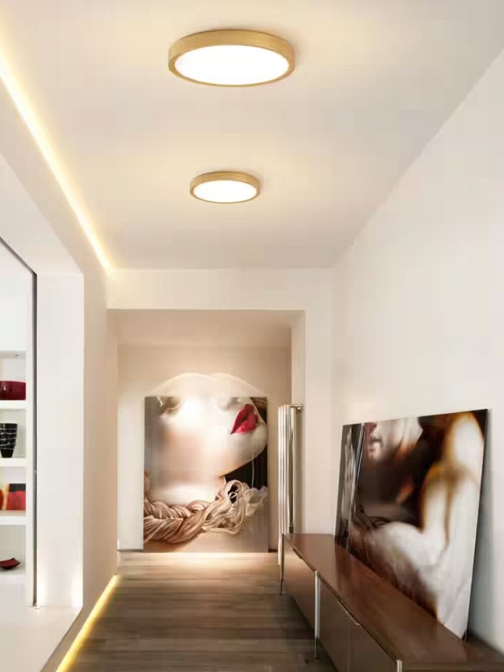 9.06 in. 1-Light Gold Modern Round LED Flush Mount Ceiling Light